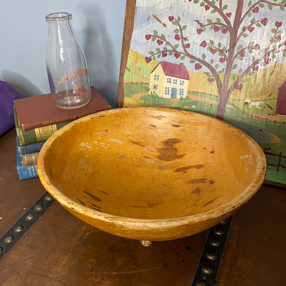 . Vintage Footed Wooden Dough Bowl by Craftwood Co. Kittery Maine, USA